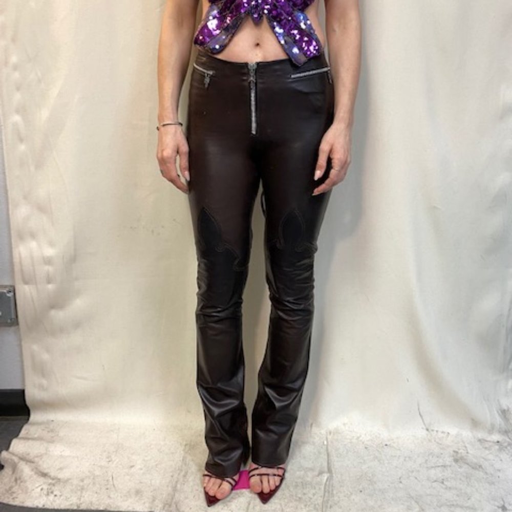 Chrome Hearts Chocolate Brown Leather Pants 27" x 32" Angie Everheart
